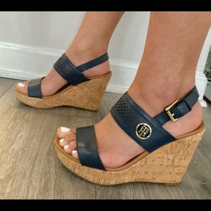 Tommy Hilfiger Memili platform Wedge Sandal Navy Size 7.5